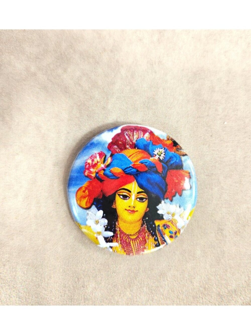 Vintage Hindu Krishna Devotional Pinback Button Badge Religious Collectible